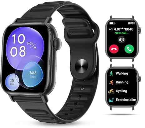 QTLLBT Smartklocka sport stegräknare fitnessmätare, bluetooth samtal hjärtfrekvens/blodsyre/sömnskärm, 100 sportlägen vattentät för iOS Android smartklocka för män (svart)