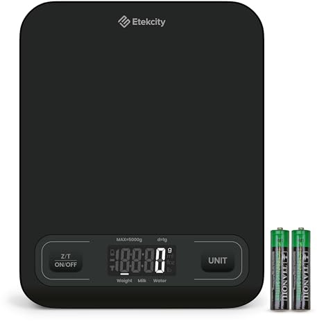 Etekcity Küchenwaage, Genauigkeit bis zu 1g, Küchenwaage Digital mit LCD-Display, Verbesserte Tasten, Tara-Funktion, Kitchen Scale zum Wiegen von Flüssigkeiten und Schmuck - 5KG - 1g -Schwarz