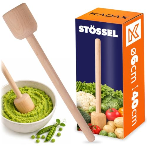 KADAX Schiacciapasseri in legno, 40 x 6 cm, schiacciapasseri per fermentazione di crauti, schiacciapatate, pestello in legno, schiacciapatate, schiacciapavi, schiacciapavi, schiacciapatate