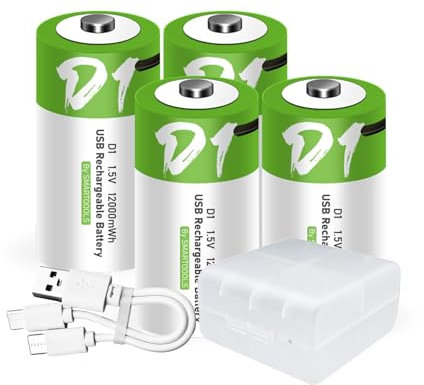 4 batterie D USB Type-C D agli ioni di litio ricaricabili, ad alta capacità, 1,5 V, 8000 mAh, 12000 mWh, batteria al litio ricaricabile, 3 ore di ricarica rapida, con cavo di ricarica