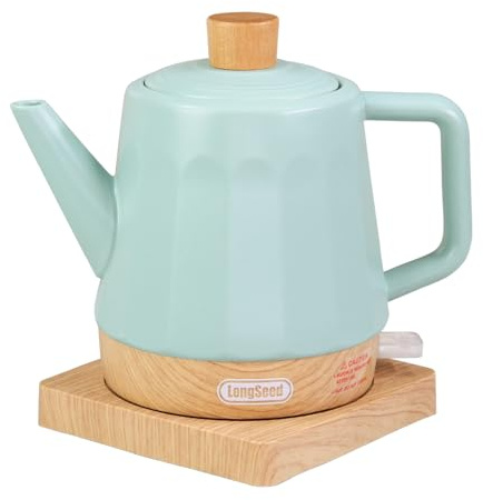 LONGSEED Electric Kettle Ceramic 1.2 qt, Automatic Shut Off, Fast Boiling Kettles Teapot, Hot Water Boiler For Coffee & Tea, Prevent Boil Dry, 1000W, Milky Green