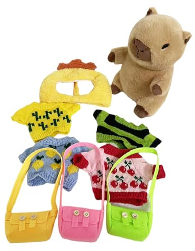 KIXZSAZ 9x Capybara Plüsch Anziehpuppe, 8 entzückende Outfits enthalten, Anziehpuppen, Chefs Anzieh Capybara Plüschkissen