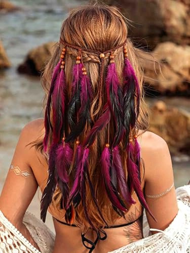 Fashband - Bandeau indien à plumes avec frange, style bohème, hippie, tribal, accessoire capillaire pour festival pour femmes