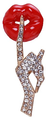 Balacoo Rote Lippen Brosche mit Strass Metall Anstecknadel für Hut und Kleidung Damen Brosche Ästhetischer Pin mit Geheimem Gestensymbol Vielseitiges Accessoire für Mantel Schal und