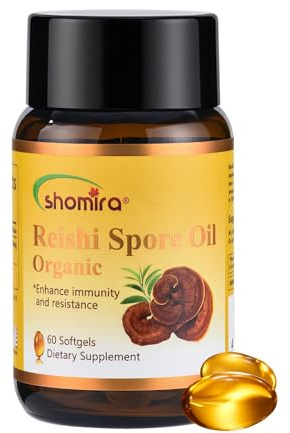 Shomira Organic Reishi Spore Oil, Immunity Support Dietary Supplement, Vegan Capsules with Ganoderma Triterpenes for Antioxidant & Wellness(60 Capsules)
