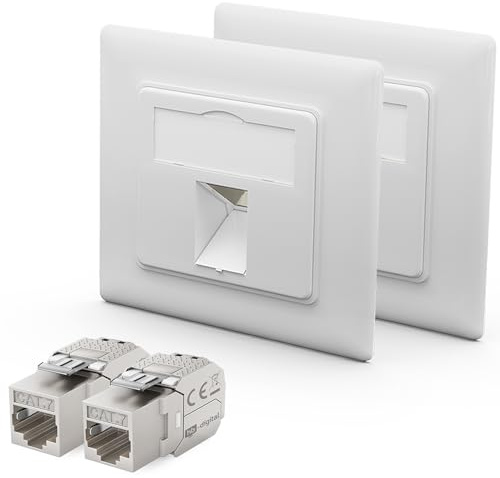 HB-DIGITAL 2 Stück 1-Port Unterputz-Netzwerkdose CAT 7 mit Keystone - Weiß | CAT 7 Keystone-Modul mit RJ45-Buchse | 10 Gbit/s | Geschirmt | Werkzeuglose Montage | Für Installationskabel