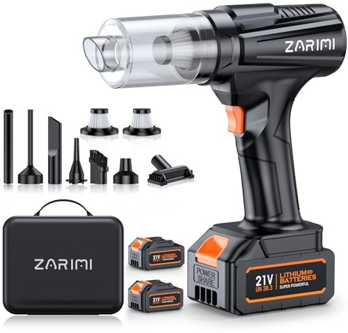 ZARIMI Cordless Handheld Car Vacuum Cleaner, 50,000Pa High-Power Brushless Motor, Rechargeable Dust Buster with 2 Batteries & Charger, 6-in-1 Portable Vacuum Cleaners for Home, Pet Hair, Bright Black