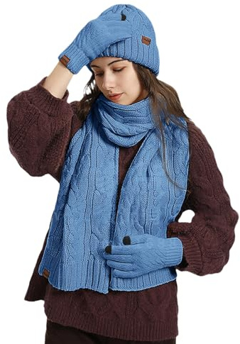 Schal Und Mütze Set Damen Winter Gefütterte Handschuhe Herren Winter Wintermütze Beanie Rippstrick Strickmützen Set Weichem Outfits Gestrickt Winterschal Warme Strickschal