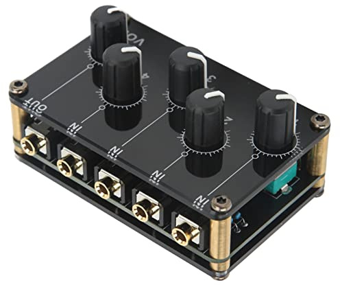 KIMISS Mixer Audio a 4 - Mini Console Portatile con Scheda Audio per Streaming Live, Mixer Stereo Passivo con Uscita di Alta qualità