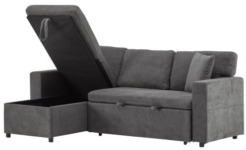 dowowdo Sofa Eckcouch L-Form Schlafsofa Ausziehbar mit USB, Rollen & Stauraum – Modernes Sofa Bett mit Regal & Bettkasten, faltbares Schlafcouch für kleine Räume, graues XXL Sofa – Oxford Stoff