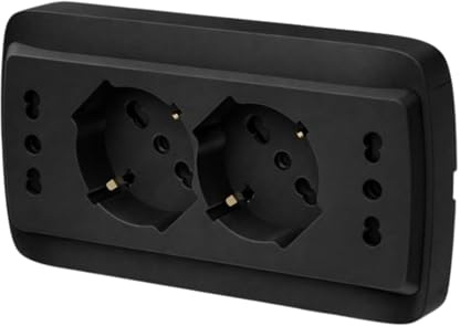 Multipresa Da Incasso Scatola 503 Nero Opaco, 2 Prese Schuko Universale P40 + 2 Prese Bipasso Italiano 10/16A, Solo 140X80X23mm