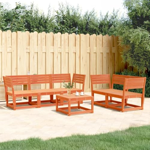 SKTQYQO Gartensofa-Set 5-teilig Braun Wachs Holz Massivholz Kiefer Gartengarnitur Entspannung im Freien Terrassenmöbel Geeignet für Innenhöfe und Terrassen