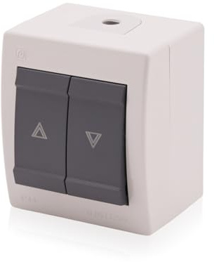 Intratec - Interruttore a pressione per tapparelle, 2 tasti, per sollevamento e abbassamento del motore, IP44, per esterni protetti, colore grigio RAL 7035, 1 pezzo