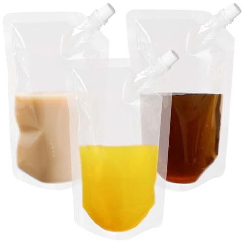 20pcs Bolsas para Bebidas Reutilizables | Bolsas Transparentes para Jugos/Licor | Frascos de Plástico para Festivales | Antifugas (250ML)