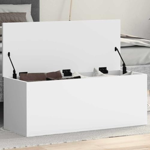 Lumanois Caja de almacenaje madera de ingeniería blanco 90x35x35 cm, Mobiliario Armarios y almacenamiento Baúles de almacenamiento, Blanco, 17.96kg