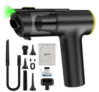 Zynet V5 Handheld Vacuum Cleaner, 28000Pa 60Mins Car Vacuum Cleaner | 7-in-1 Hand Held Vacuum Cordless with Green LED, Portable Mini Vacuum Blows/Vacuums/Inflates for Home Car Office PetHair