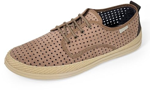 JOMIX Alpargatas Hombre con Cordones Zapatos de Verano Bajos Perforados Ligeros para Paseo y Tiempo Libre Marrón 42