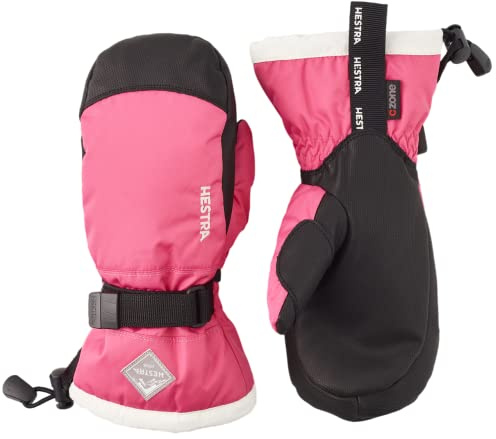 Hestra Ski Mittens for Kids: Waterproof C-Zone Cold Weather Winter Gloves, Fuchsia/Ivory, 5