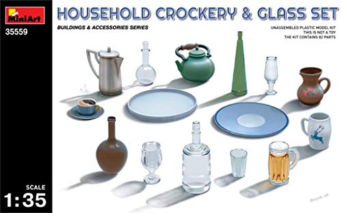MiniArt 35559 1:35 Geschirr- und Gläser-Set - originalgetreue Nachbildung, Modellbau, Plastik Bausatz, Basteln, Hobby, Kleben, Modellbausatz, Zusammenbauen, unlackiert