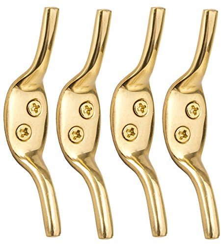 White Hinge Limited 4X Solid Brass 3 Cleat Hooks - Roman Blind/Curtain Tie Backs - Washing Line Tie Downs