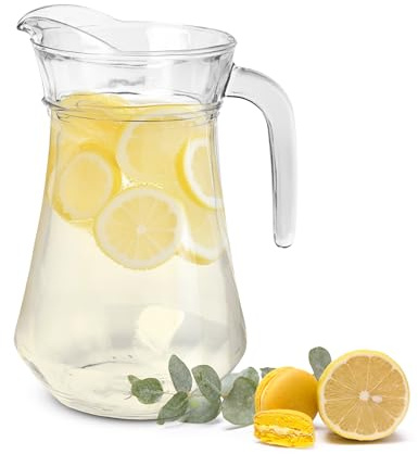 Sendez Glaskrug mit Henkel 1 L – Wasserkrug Glaskaraffe Karaffe Saftkrug Weinkrug Henkelkrug aus Glas – Krug für Wasser, Saft, Eistee & Cocktails – spülmaschinengeeignet
