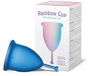 Rainbow Cup Coupe menstruelle fabriquée en Italie en silicone médical sans latex ni additifs, confortable, écologique, sûre, en plusieurs variantes, coupe menstruelle tonique, turquoise, taille 2