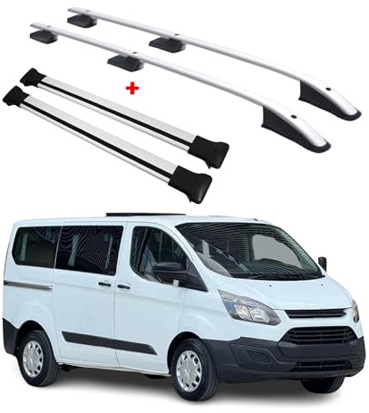 OMAC Dachreling + Dachträger kompatibel mit Ford Tourneo Custom 2013-2024 L1 Aluminium Silber 4X