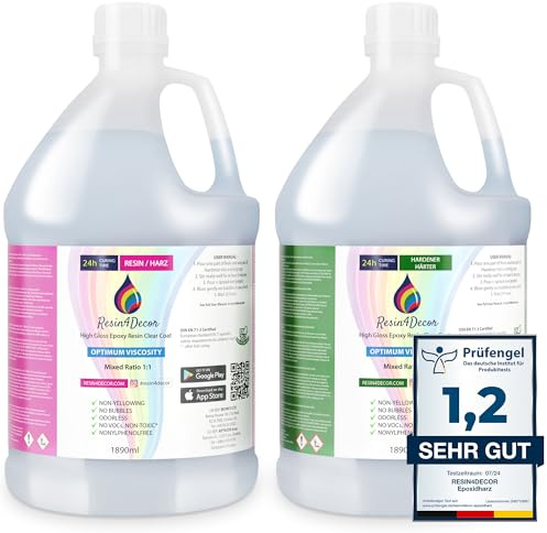 RESIN4DECOR 3780ml Epoxidharz Set [Kristallklar & Geruchlos] – 1:1 Gießharz für Schmuck, Kunst & Formenbau (Vergilbungsfrei & Ungiftig) – Transparentes Laminierharz mit 24h Aushärtungszeit