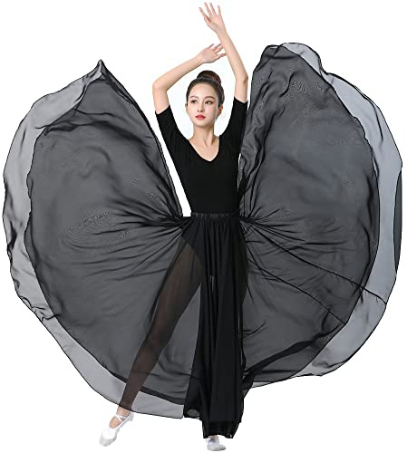 Black 720 Silky Sheer Chiffon Elastic Waist Long Dance Skirt for Belly Ballet Photography Performance Maxi Skirt