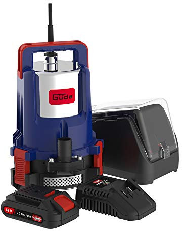 Güde 58568 Akku Klarwassertauchpumpe KTP 18-201-23 (18 V, Li-Ion, 2000 l/h Fördervolumen, Edelstahlmantel, inkl. Akku u. Ladegerät)