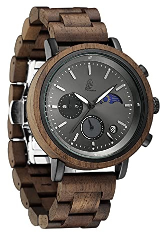 CZOKA Armbanduhr aus Holz für Männer, 100% natürliche Holzuhr, Japanisches Quarzuhrwerk, verstellbares Armband aus Holz, Wochenanzeige