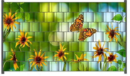 Wallario Zaun Sichtschutz Windschutz für EIN- und Doppelstabmattenzäune in der Größe Breite 2,50m x Höhe 1,40m, Motiv: Blumen mit Schmetterling