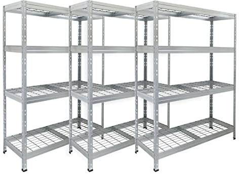 Master Regale 3er-Set Rivet Schwerlastregal mit Stahlgitter-Boden 180x120x45cm(HxBxT) 250 kg pro Boden verzinkt. Steckregal Metallregal Kellerregal Lagerregal Werkstattregal