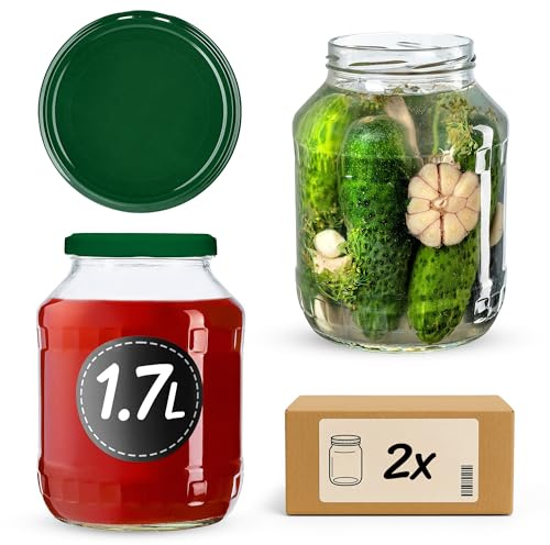KADAX 2er Set Einmachgläser 1,7L, Ohne Deckel – Konservengläser für Gurken, Kombucha & Kimchi | Fermentieren, Einlegen & Einkochen