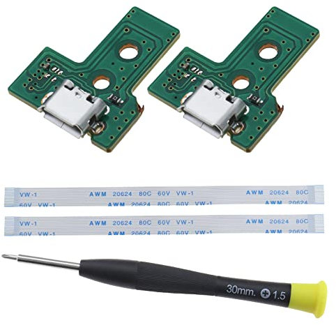 EMSea 2PCS scheda di interfaccia JDS-030 e cavo a nastro a 12 pin compatibile con PS4 Pro/Slim Wireless Controller Sostituzione Porta di Ricarica Assemblea