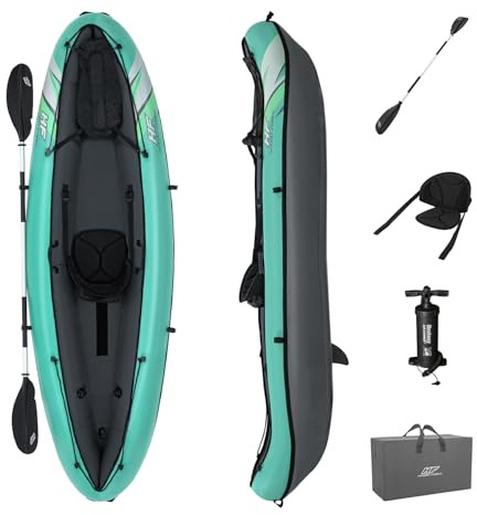 Bestway | Hydro-Force Ventura Elite X1 Kayak| Inflatable Boat Set with Hand Pump, Paddles, Seats, Fins and Storage Bag | One Seater