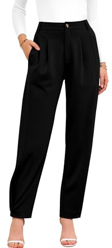 BTFBM Women's Pants Spring Fall 2026 Casual Loose Pleated Trousers Tapered Slacks Pockets Dressy Business Work Outfits(Black, Medium)