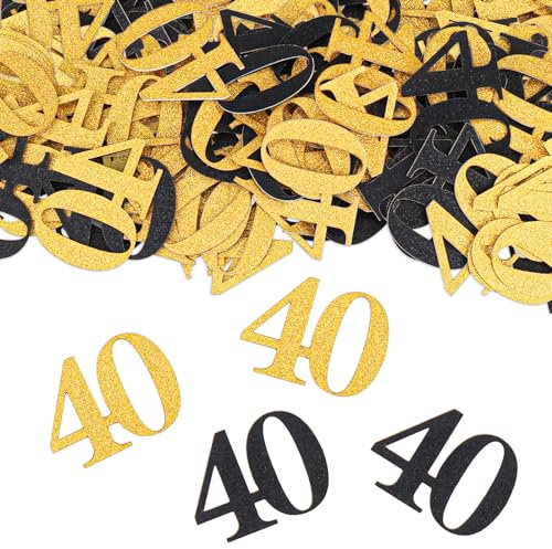 GoldRock Konfetti 40 Geburtstag Deko Groß 3,5x2,6cm,100 × Tischdeko 40. Geburtstag Deko Gold Schwarz,Deko 40 Geburtstags Mann Frau,Streudeko Geburtstage 40er,Luftschlangen 40 Geburtstage Männer Frauen