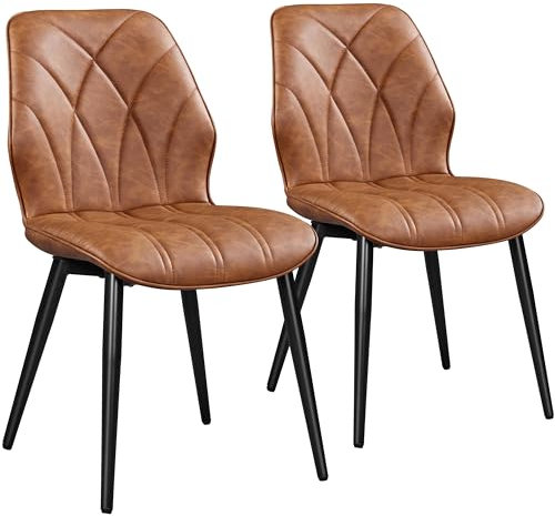 Yaheetech Esszimmerstühle 2er Set Küchenstühle gepolstert Metallbeine bis 136 KG Belastbar Polsterstuhl für Küche/Esszimmer/Schlafzimmer/Restaurant Braun/Kunstleder