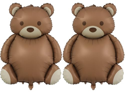 SAMOKA Large Little Bear Foil Balloons，2 PCS 35 Inch Little Bear Theme Party Supplies，Jungle Safari Theme Baby Shower Birthday Party Decorations