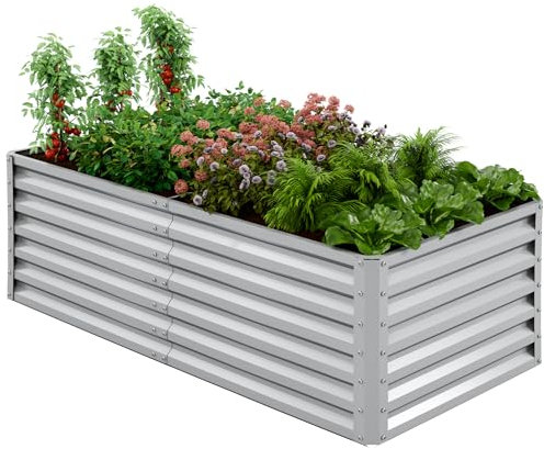 Amopatio Hochbeet Metall, Pflanzbeet Hochbeete für Garten, 180x90x60 cm, Hochbeete-kit 970 L für Gemüse Blumen Sukkulenten Kräuter, Blumenbeet & Pflanzentrog, Verzinkter Stahl, Silber