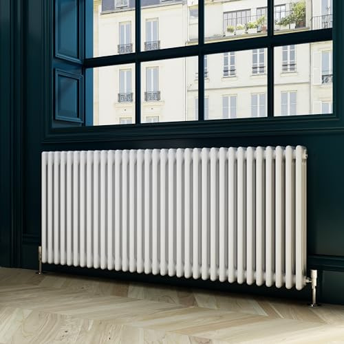 ELEGANT 600 x 1505mm White Traditional Triple Horizontal Column Radiator | Cast Iron Style Designer Central Heater with Quick Heating for Kitchen, Living Room, Bathroom