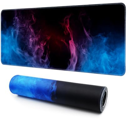 Giecy Gaming Mouse Pad, XXL Keyboard Mouse Mat Desk Pad with Non-Slip Rubber Base for Office & Home Computers, Laptop, Gaming (Blue Flames, 90 x 40 cm)