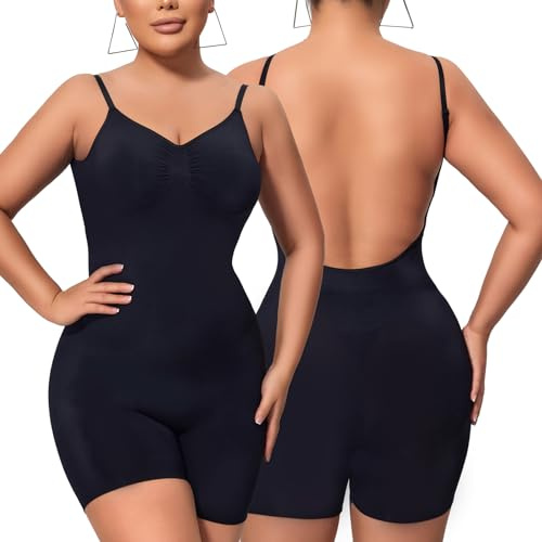 Takusun Backless Bodysuit for Women Tummy Control Low Back Shapewear Open Back Body Shaper for Dresses Seamless Sexy, Black, S