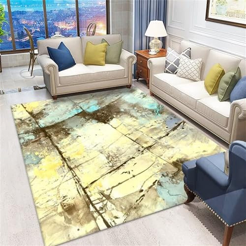 RUGMRZ Tepiche Für Schlafzimmer Webteppich Gelb und blau einfaches Sofa Teppich Kunst Designer Zubehör Nicht verformen Gaming Teppich 160X230CM