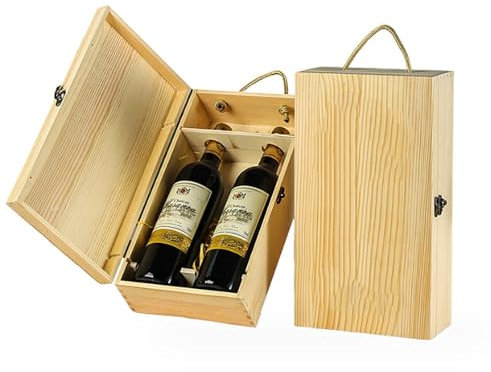 TANG SONG Wooden Double Bottle Wine Box Storage Wine Gift Box with Locking Latch for Any Occasion