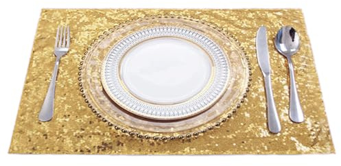 Anevous 4er Set Pailletten Platzsets,30 x 45cm Rechteckige Abwaschbar Tischsets,Abwischbar Platzset,Hitzebeständig Platzdeckchen,Tischuntersetze für Küche,drinnen und draußen,Gold