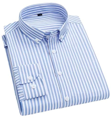 REHJJDFD Chemise rayée à manches longues pour homme, coupe ajustée, chemises habillées décontractées, Rayures/bleu clair, L