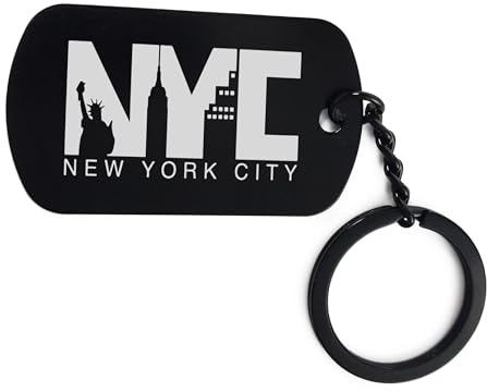 New York City NYC, porte-clés, acier gravé, plaque d'identité, épingle, Noir , taille unique