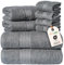 nice homeit Juego de Toallas de algodón 100%, 8 Piezas, Toallas de baño, Fabricadas en Italia, Gimnasio, Hotel y SPA, Muy absorbentes (Gris Oscuro)